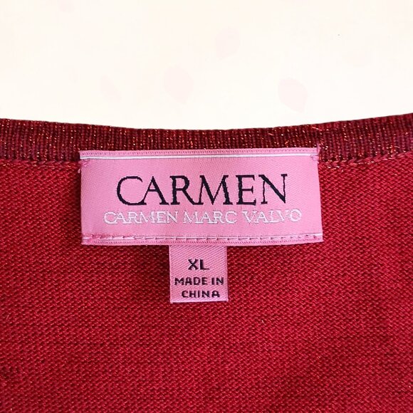 Carmen Marc Valvo Red HalfSleeve Stretch ScoopNeck Pleated Midi Sweater Dress XL - Picture 7 of 12